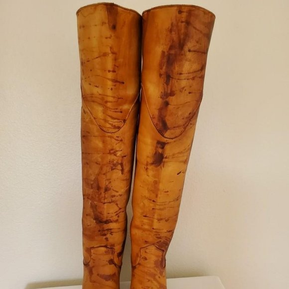 Tall Brown beige Tan leather high heel Western cowgirl rodeo equestrian Boots - Picture 10 of 12